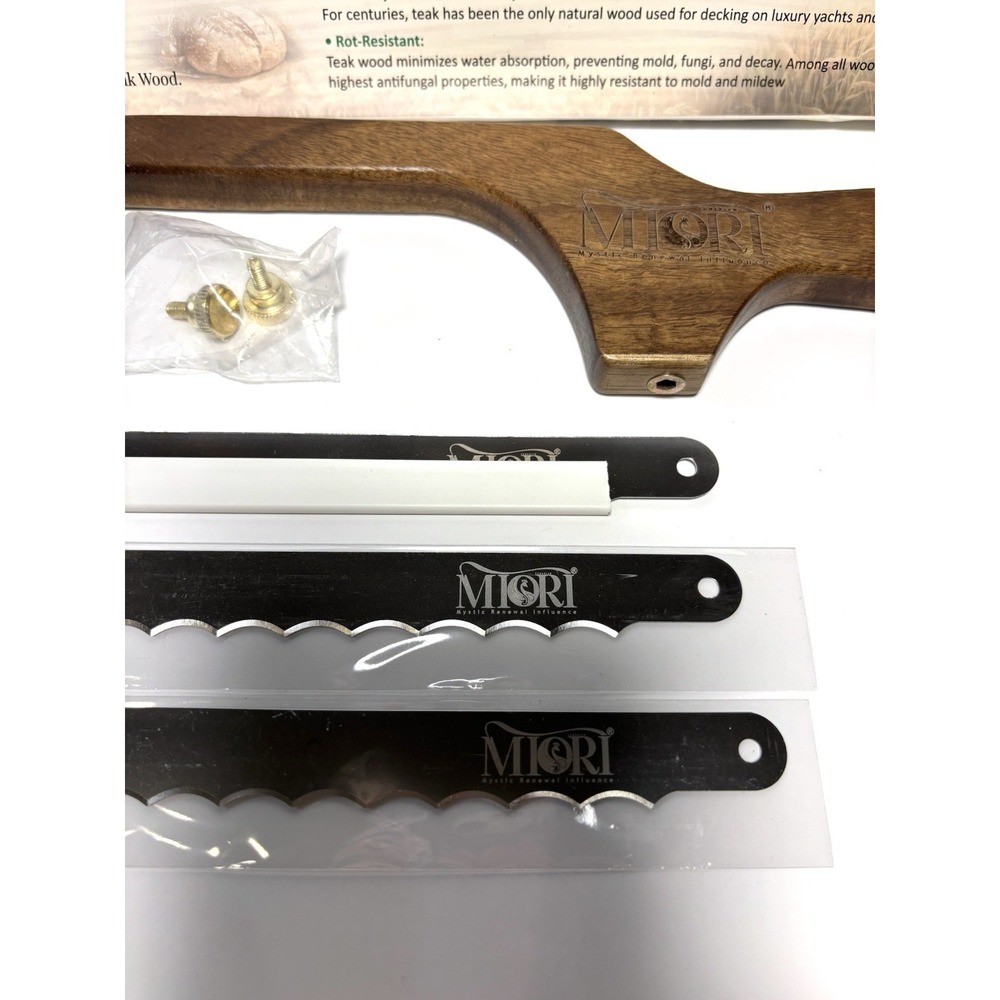 MIORI Bread Knife Teak Wood Handle Serrated Cutter w/ 2 Extra Blades 16" New - Picture 4 of 6